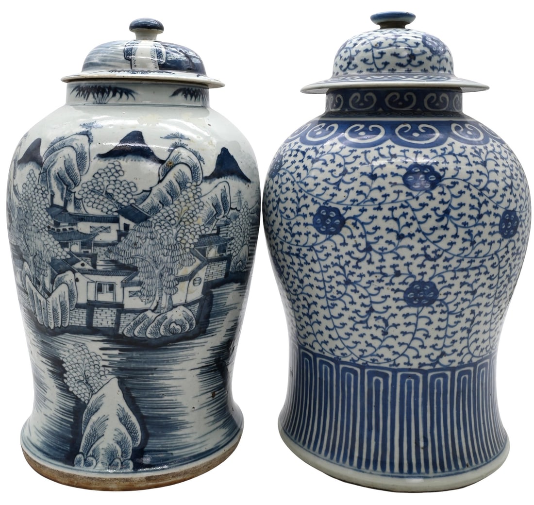 Two Chinese Blue and White Porcelain Covered Jars (1 of 5)