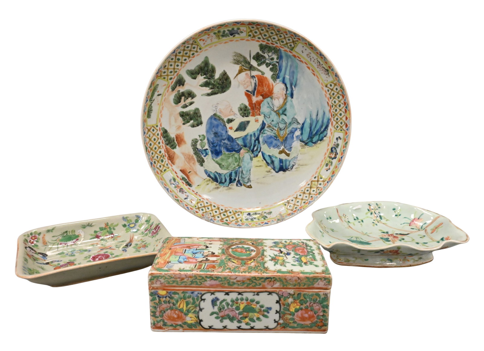 Four Piece Chinese Famille Rose and Celadon Group (1 of 6)