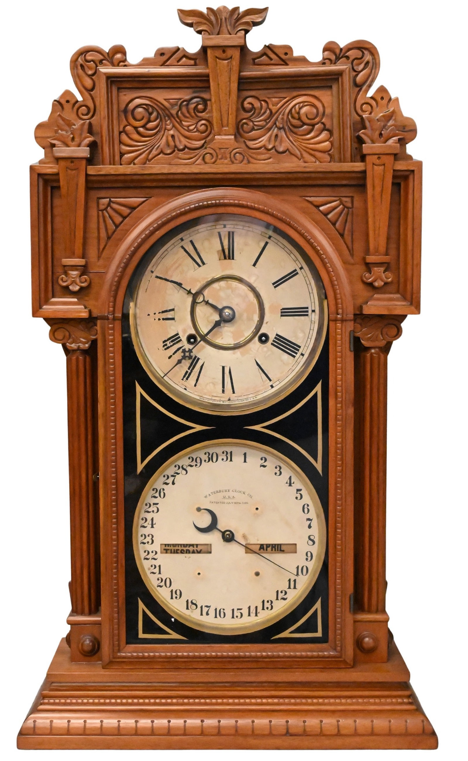 American Waterbury Clock Co. Walnut Calendar Clock (1 of 5)