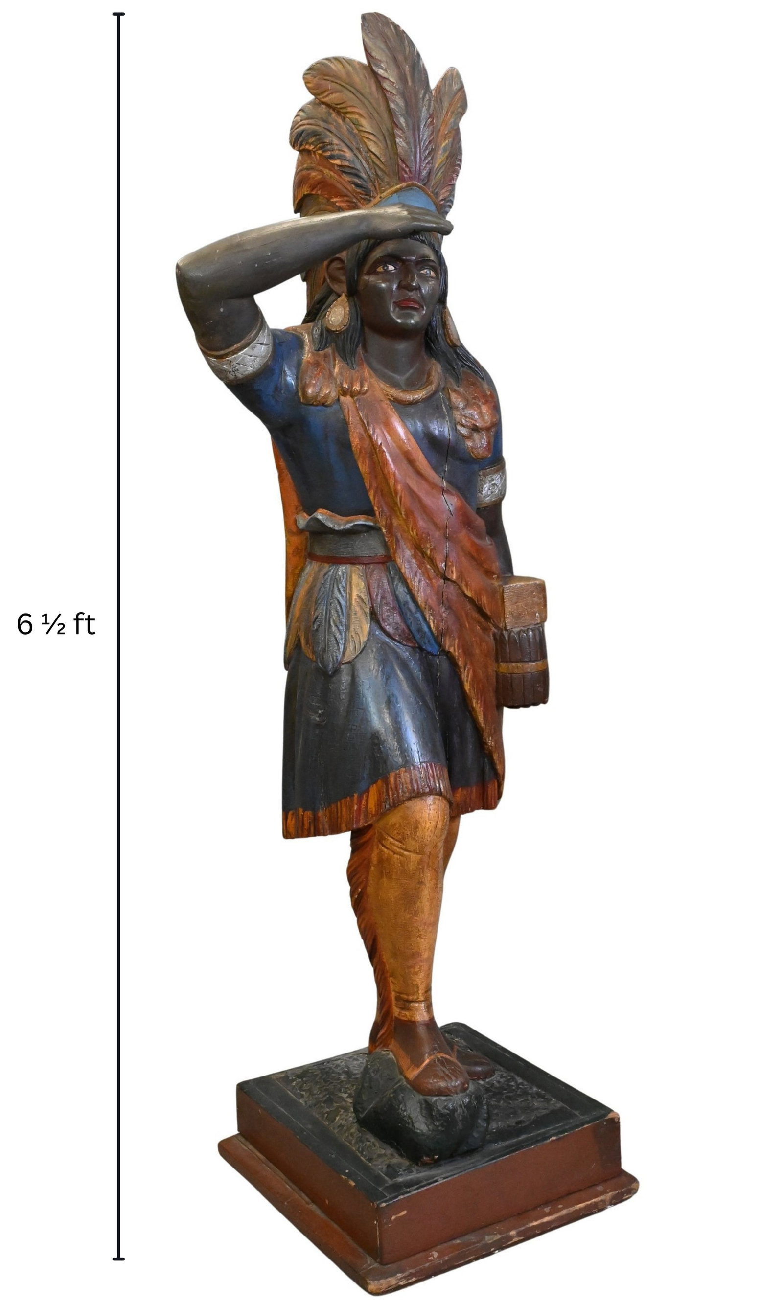 Polychrome Paint Decorated and Carved Wood Native American "Warrior" or "Chief" Tobacconist Trade: Polychrome Paint Decorated and Carved Wood Native American "Warrior" or "Chief" Tobacconist Trade Figure possibly attributed to Samuel Anderson Robb (American 1851-1928) or John L. Cromwell (1805–18