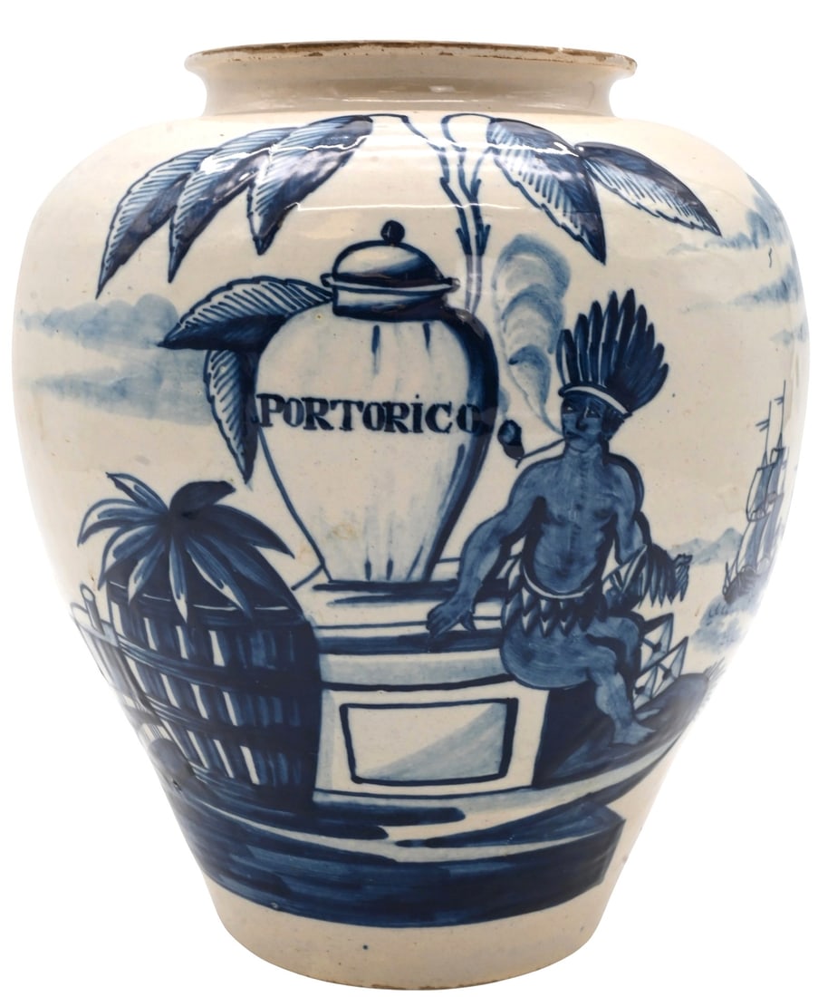 Dutch Delft Blue and White De Vergulde Blompot Faience Tobacco Jar, (1 of 4)