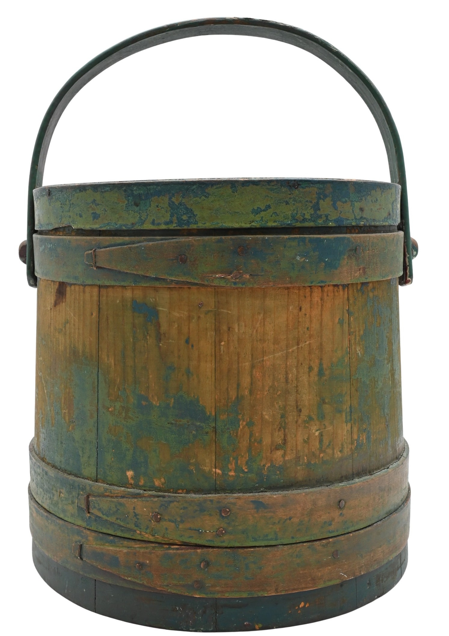 American Blue-Green Painted Firkin having Swing Handle (1 of 5)