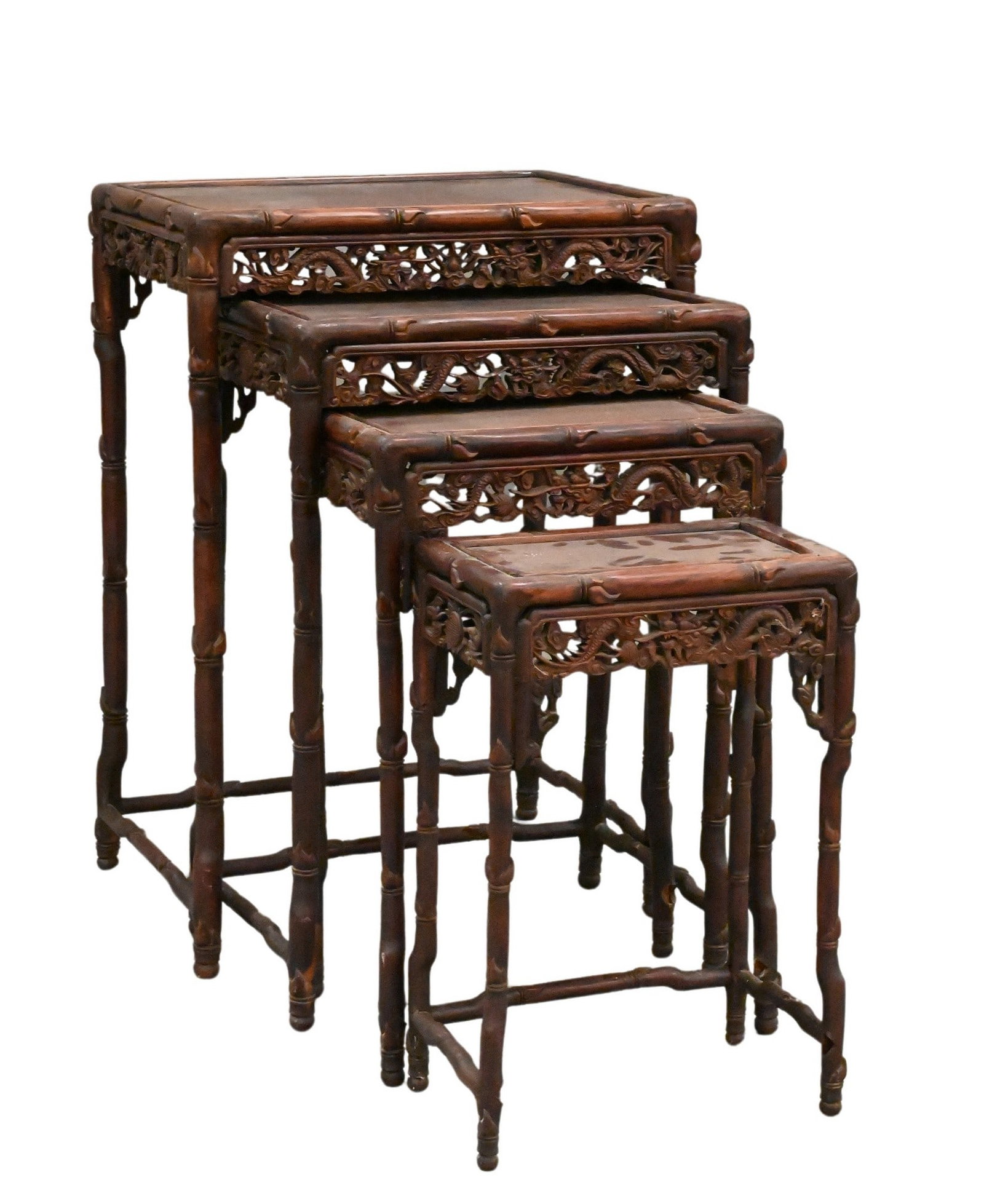 Nest of Four Chinese Hardwood Tables: Nest of Four Chinese Hardwood Tables pierce carving height 29 inches