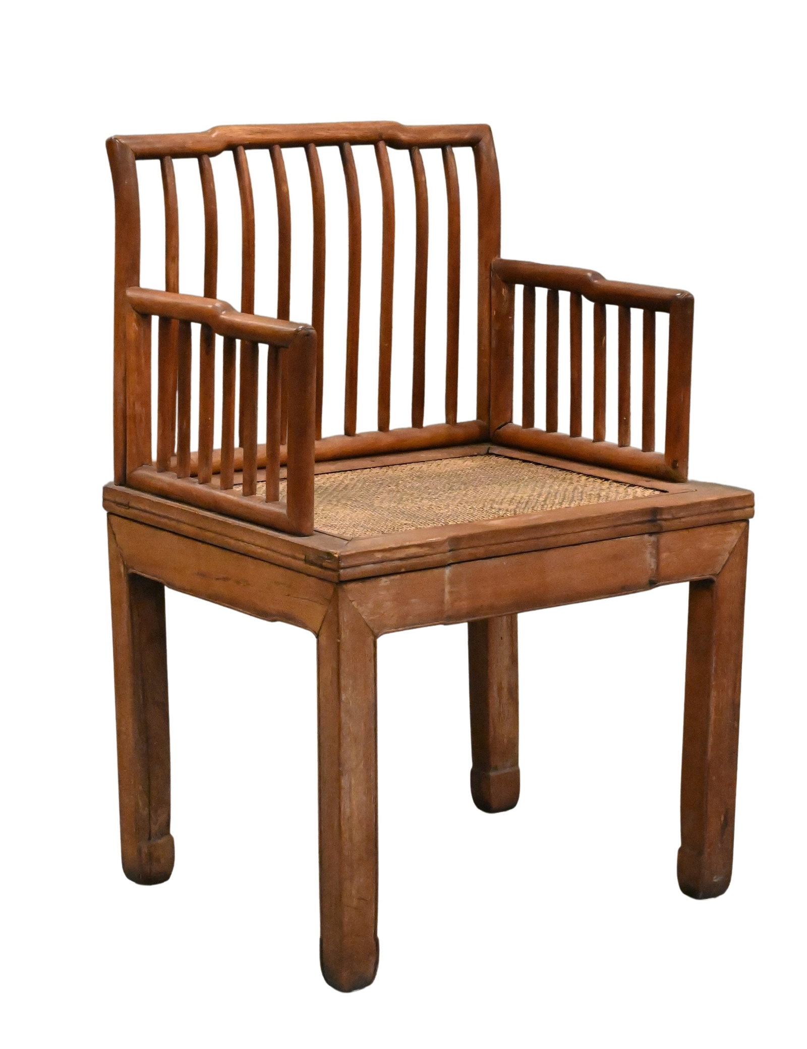 Chinese Hardwood Armchair having Spindle Back and Arms: Chinese Hardwood Armchair having Spindle Back and Arms woven seat, 18th-19th century height 36 inches, width 24 inches