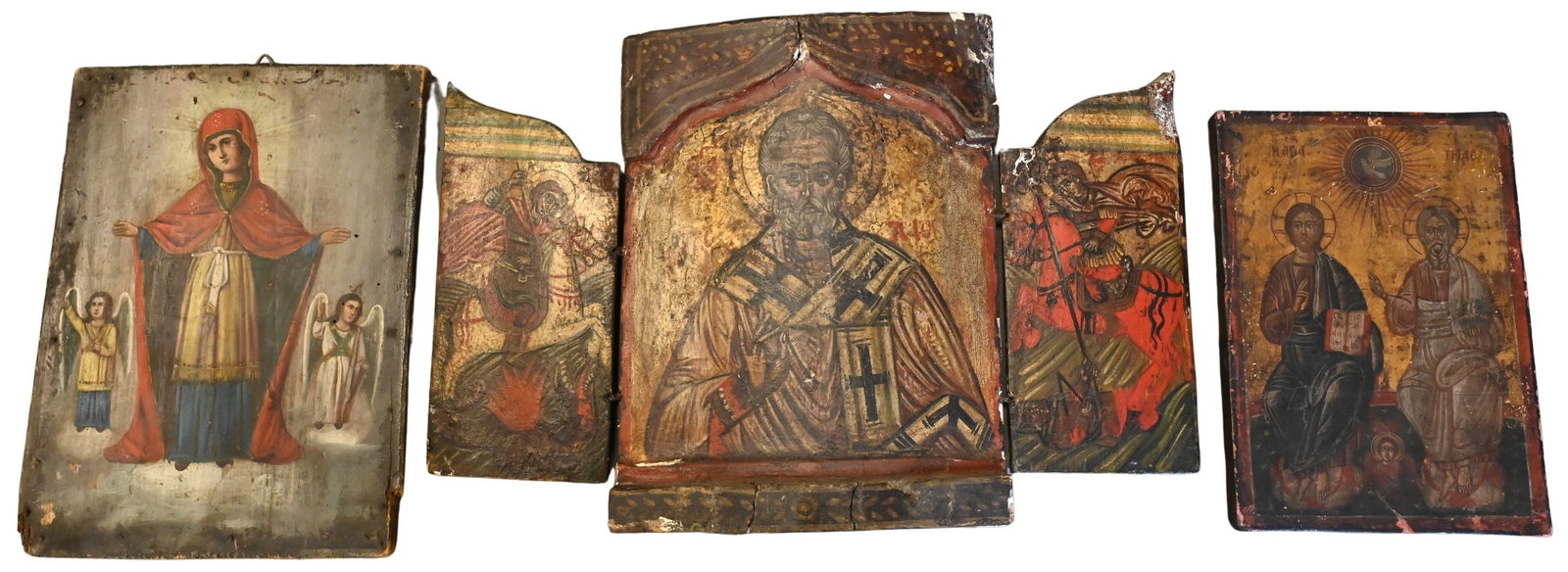 Three Icons Fold Out Doors: Three Icons Fold Out Doors one probably 17th century, and two 19th century largest 7" x 9 1/4"