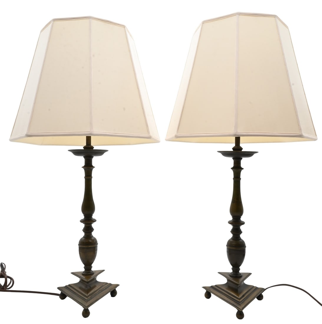 Pair of Flemish Baroque Style Patinated-Brass Candlesticks Now Mounted as Lamps (1 of 5)