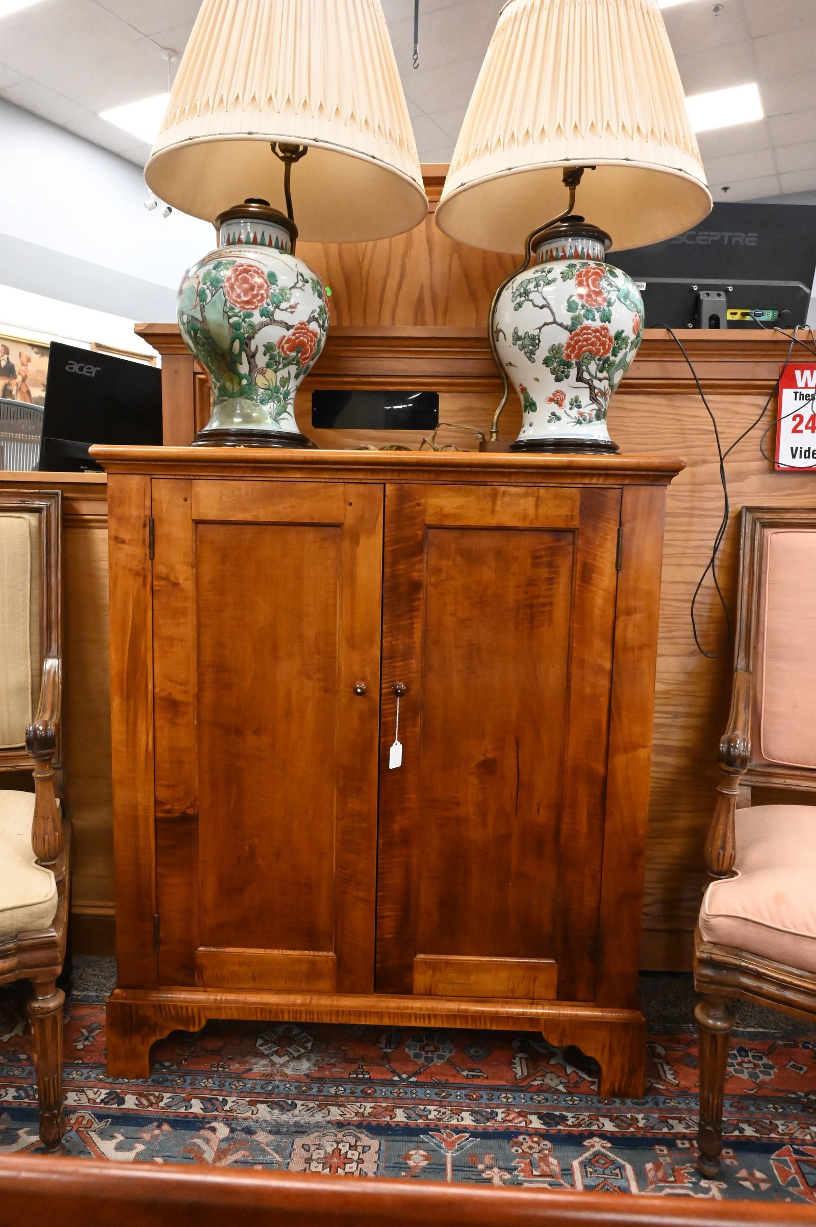 Custom Chippendale Style Figured Maple Side Cabinet - 2