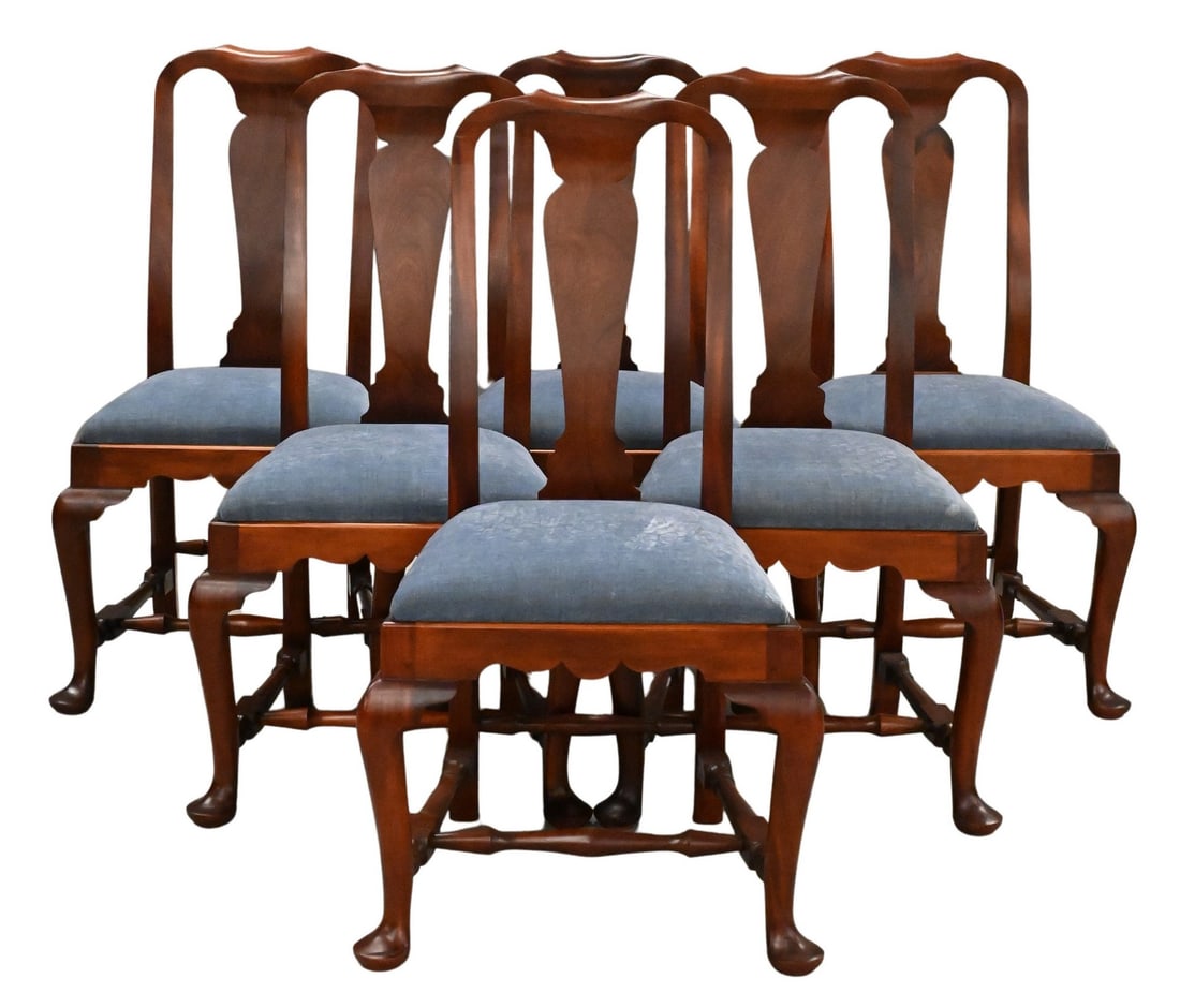 Set of Six Mahogany Custom Queen Anne Style Side Chairs (1 of 6)