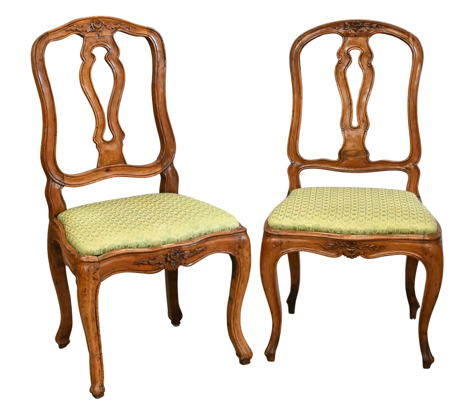 Pair of Provincial Louis XV Carved Walnut Chaises (1 of 5)