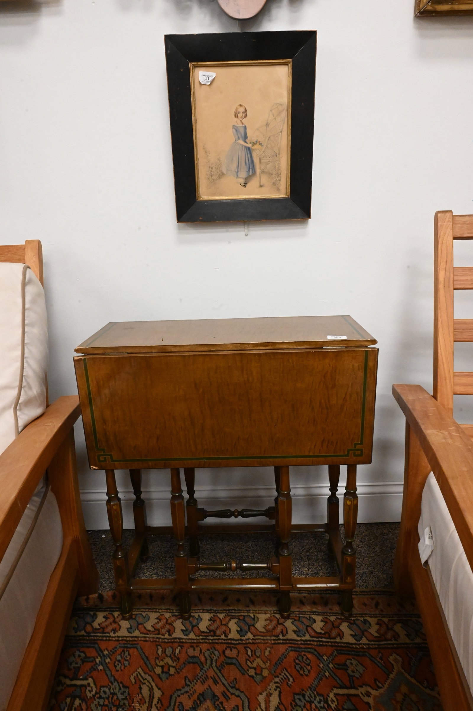 English Polychrome-Decorated Figured Maple Drop Leaf Table - 2