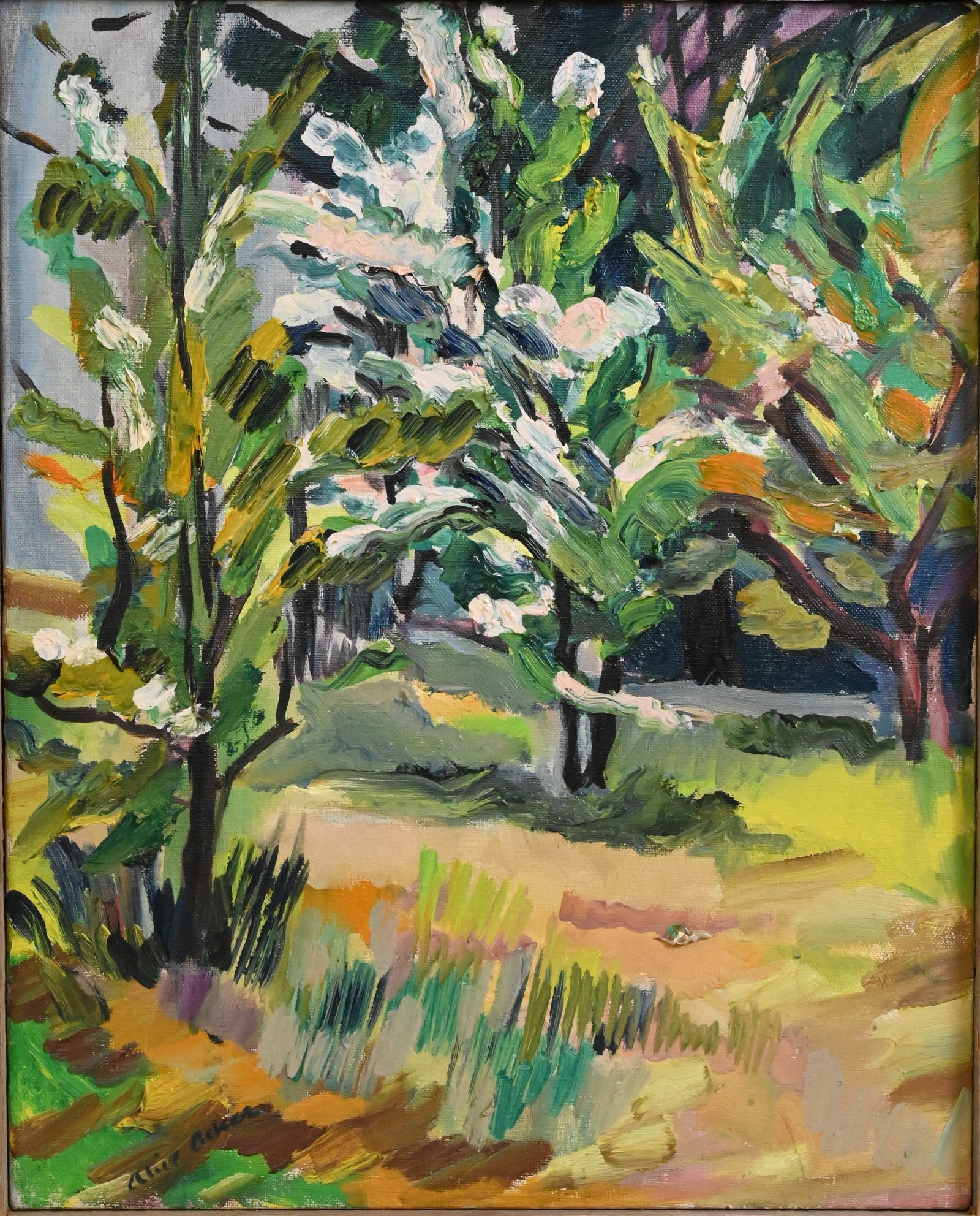Alice Acker (American 1935-1981): Alice Acker (American 1935-1981) Woodland Scene Oil on canvas Signed lower left Alice Acker 20" x 16" Provenance: Property of Mr. and Mrs. John D. Rockefeller III, from the Collection of Sandra