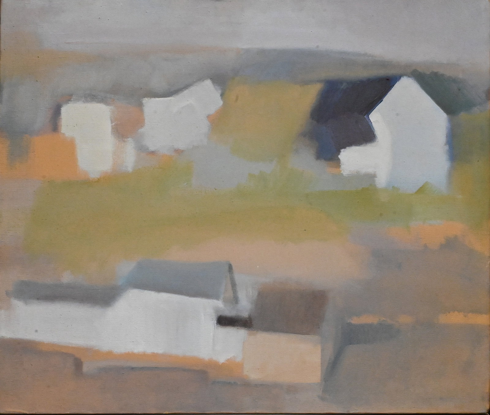 American School (20th Century): American School (20th Century) Landscape with Houses Oil on canvas 20" x 26" Provenance: Property of Mr. and Mrs. John D. Rockefeller III, from the Collection of Sandra Ferry Rockefeller