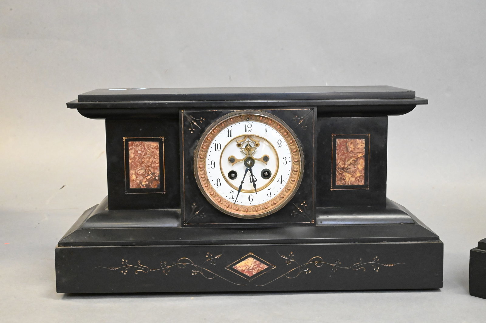 Two Black Slate Mantle Clocks - 2