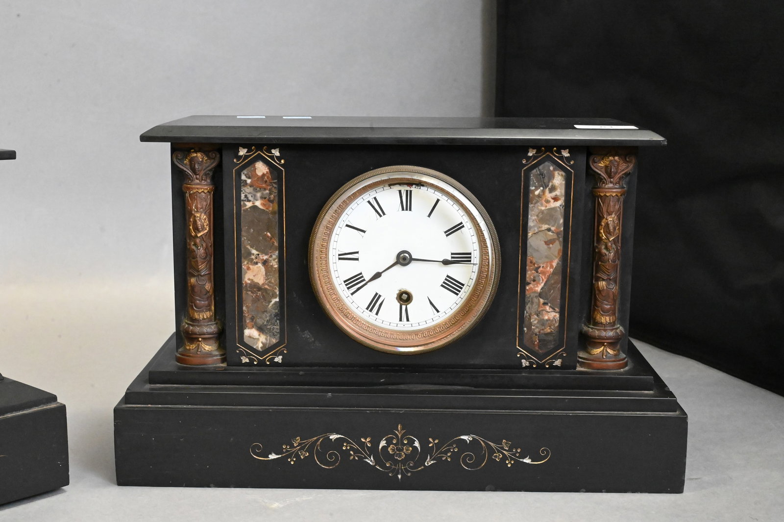 Two Black Slate Mantle Clocks - 3