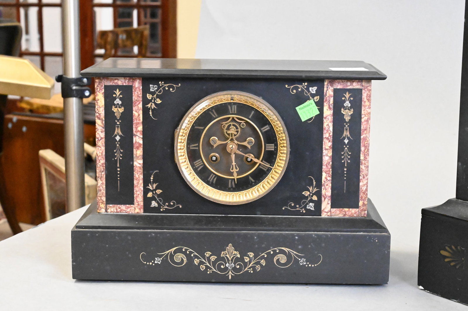 Two Black Slate Mantle Clocks - 2