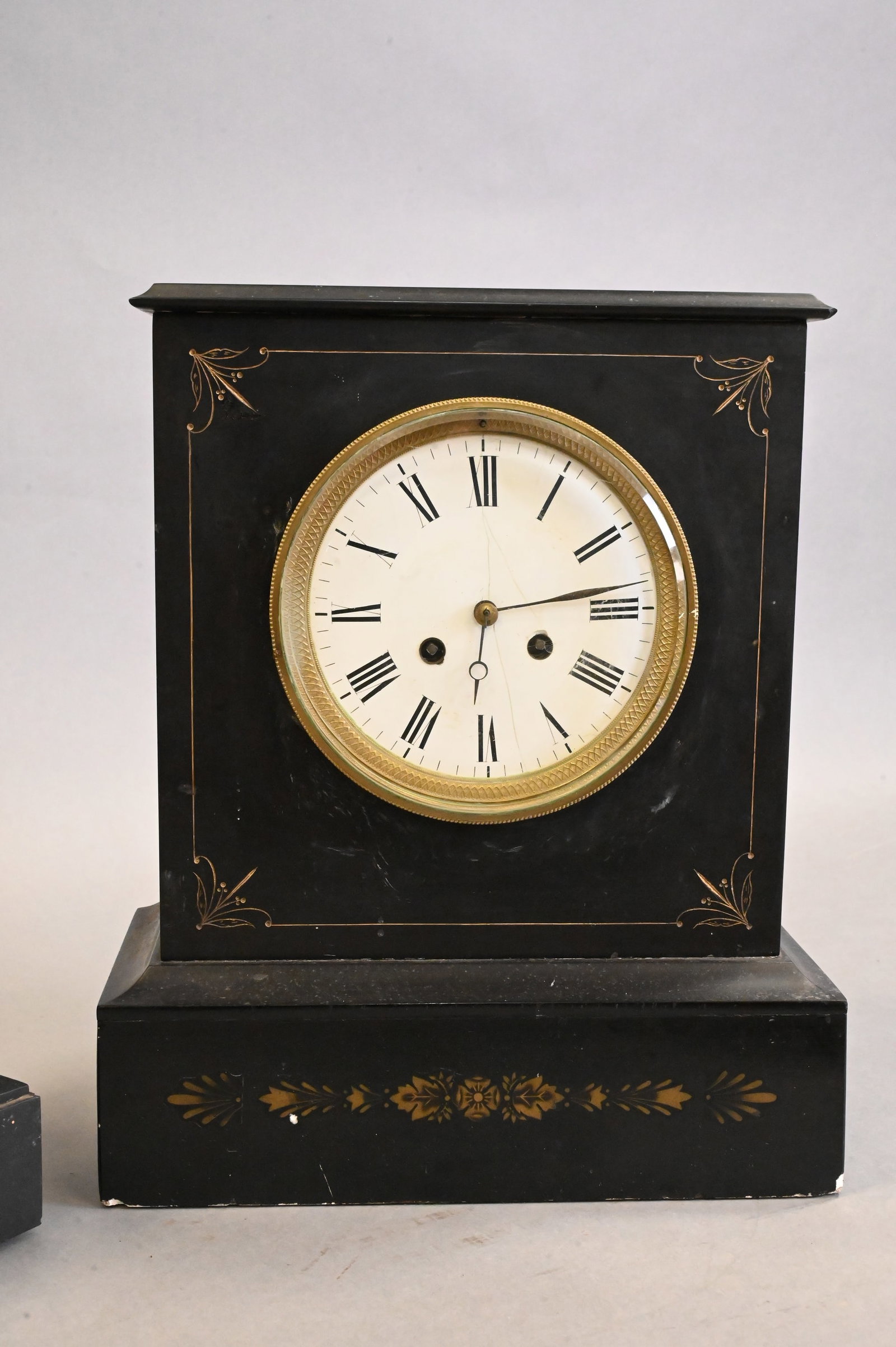 Two Black Slate Mantle Clocks - 3
