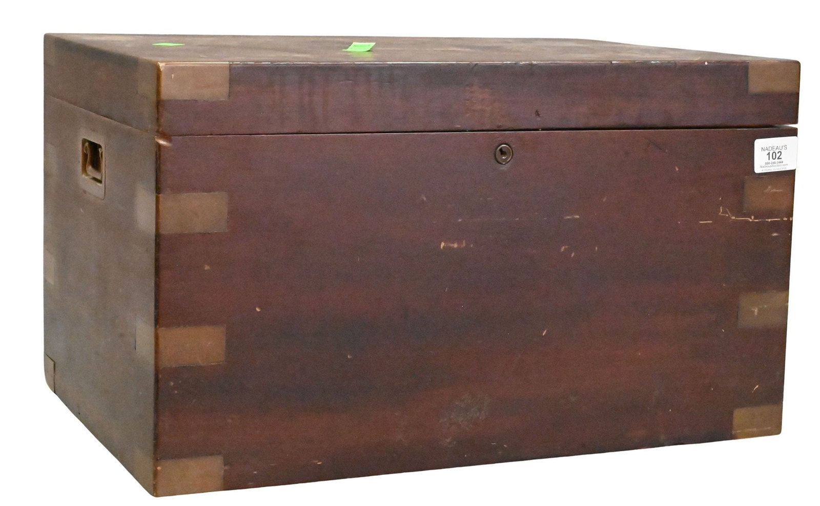 Large Mahogany Humidor Box: Large Mahogany Humidor Box having brass bindings and carrying handles, signed Josef Chudnovsky height 11 inches, top 13 1/2" x 20"