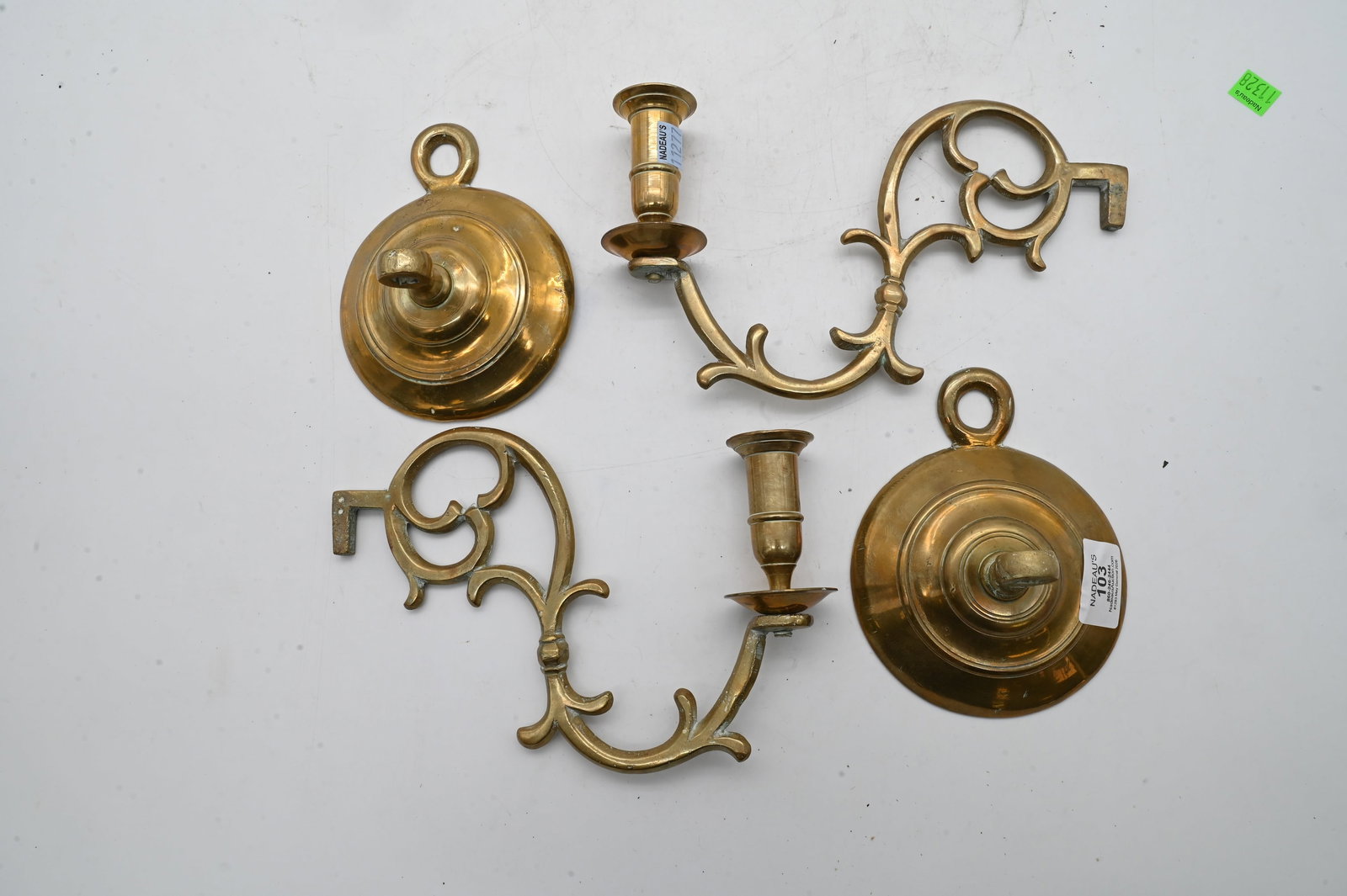 Pair Early Brass Candlestick Wall Sconces - 2