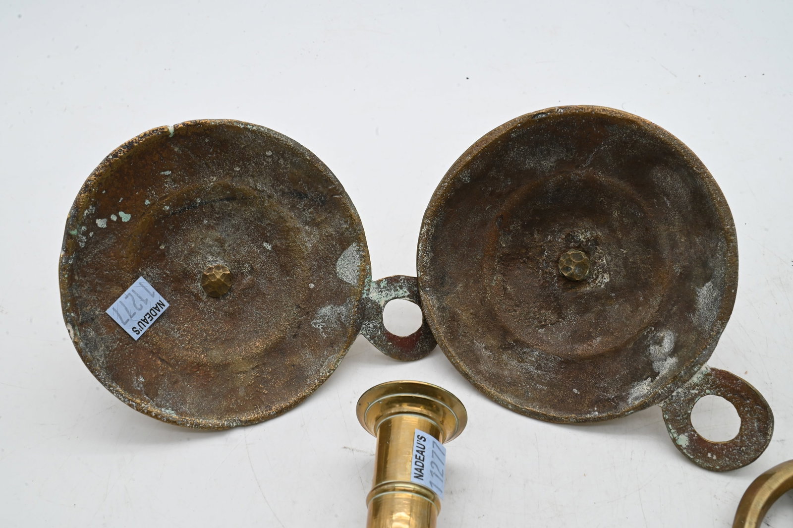 Pair Early Brass Candlestick Wall Sconces - 3