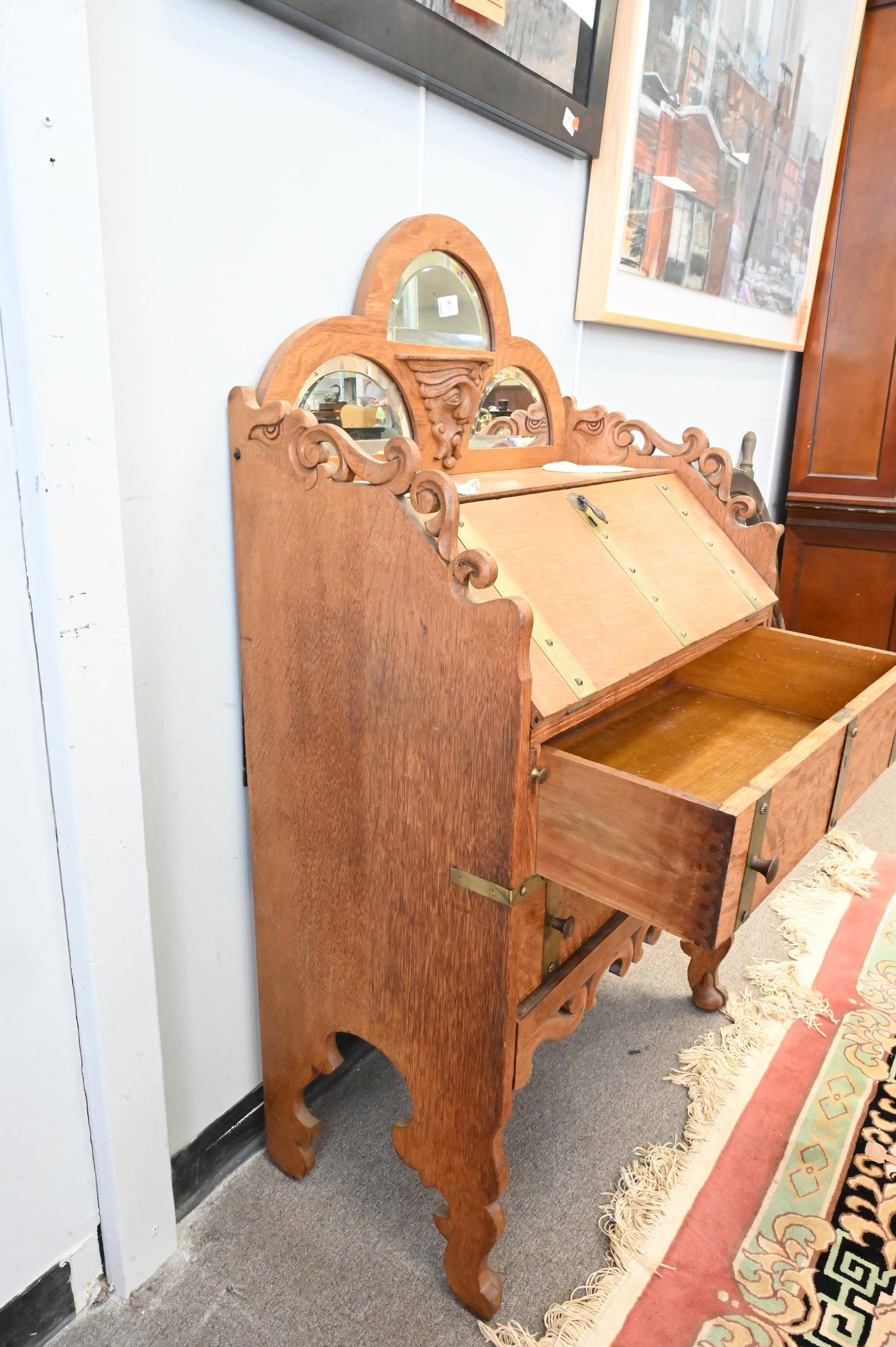 Oak Slant Front Desk - 5