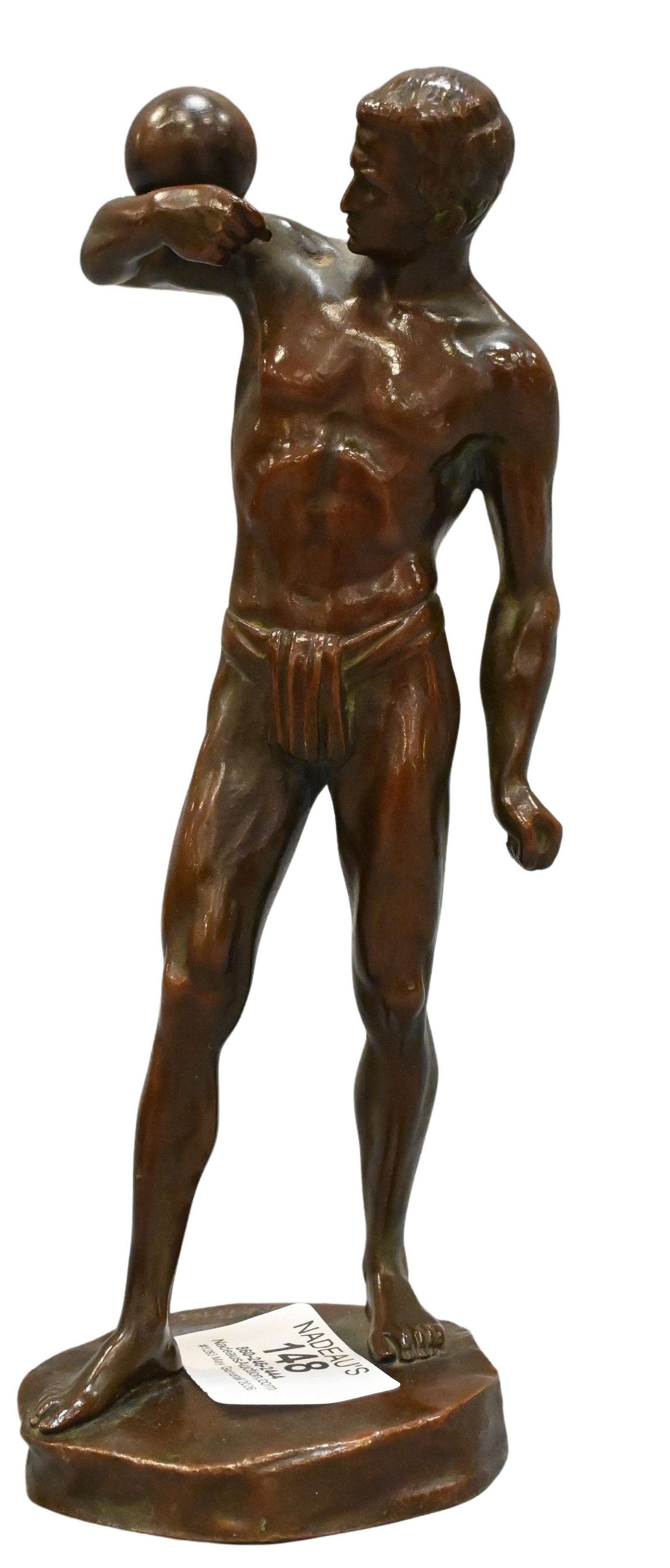 Markus Fritzsche (German 19th/20th Century): Markus Fritzsche (German 19th/20th Century) "Ball Athlete", circa 1910 Bronze sculpture depicting a nude male figure supporting a sphere Signed "M. Fritzsche" Height 8 inches