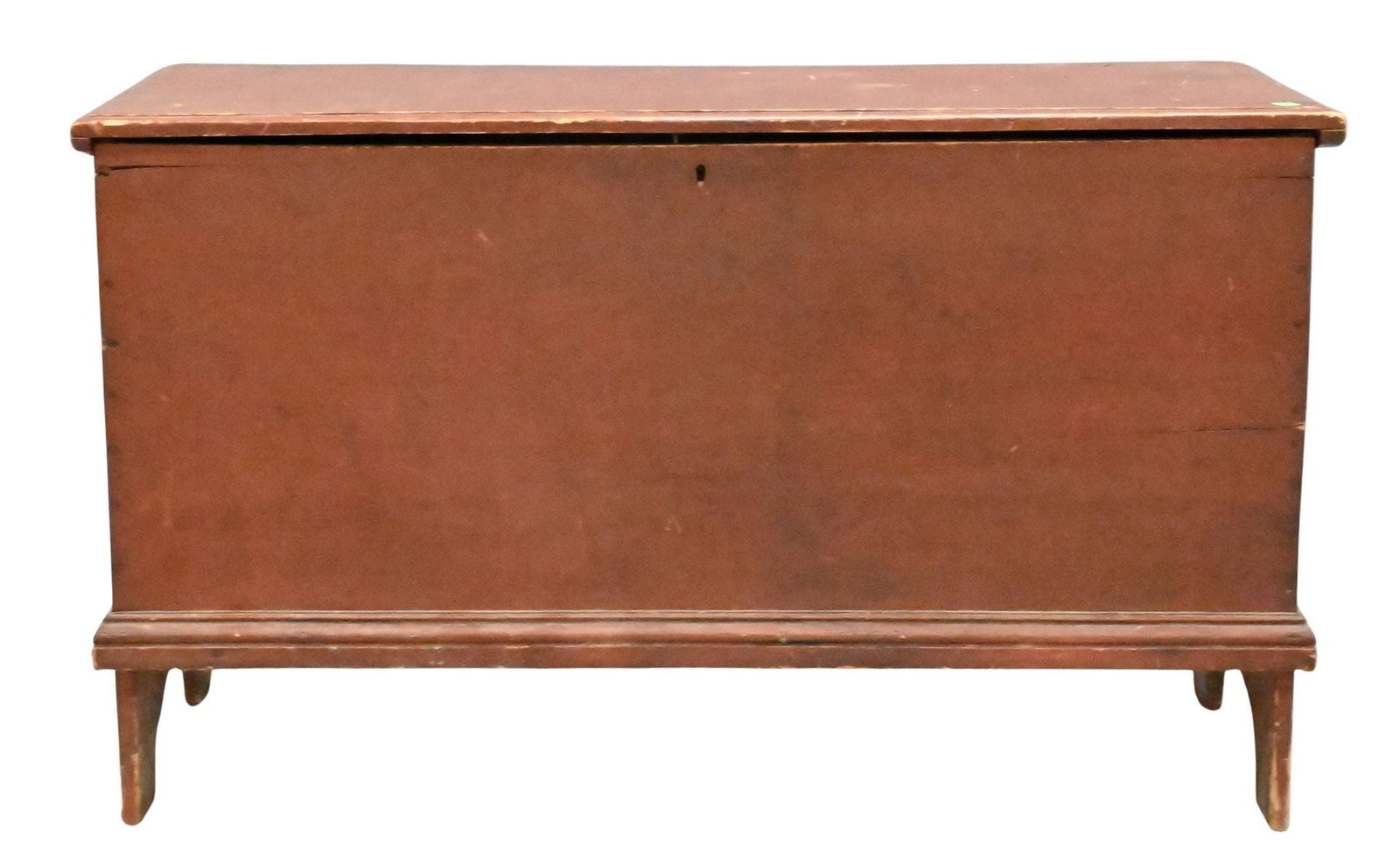 Blanket Chest with Lift Top: Blanket Chest with Lift Top on boot sack ends in original red paint interior til with three drawers and snipe hinges height 241/2 inches, top 17 1/2" x 41 1/2"