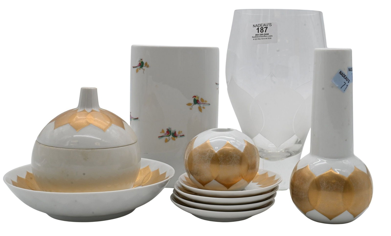 Bjorn Wiinblad for Rosenthal Nine Piece "Golden Lotus" Set (1 of 6)