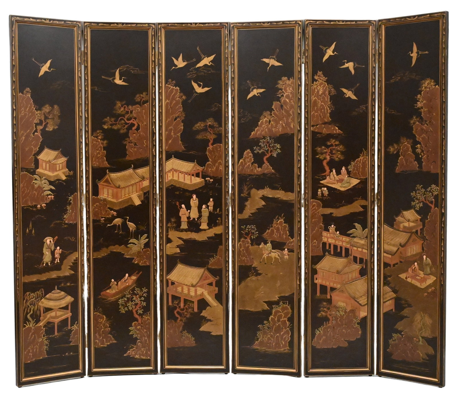 Six Part Chinese Dressing Screen: Six Part Chinese Dressing Screen height 75 inches, length 90 inches