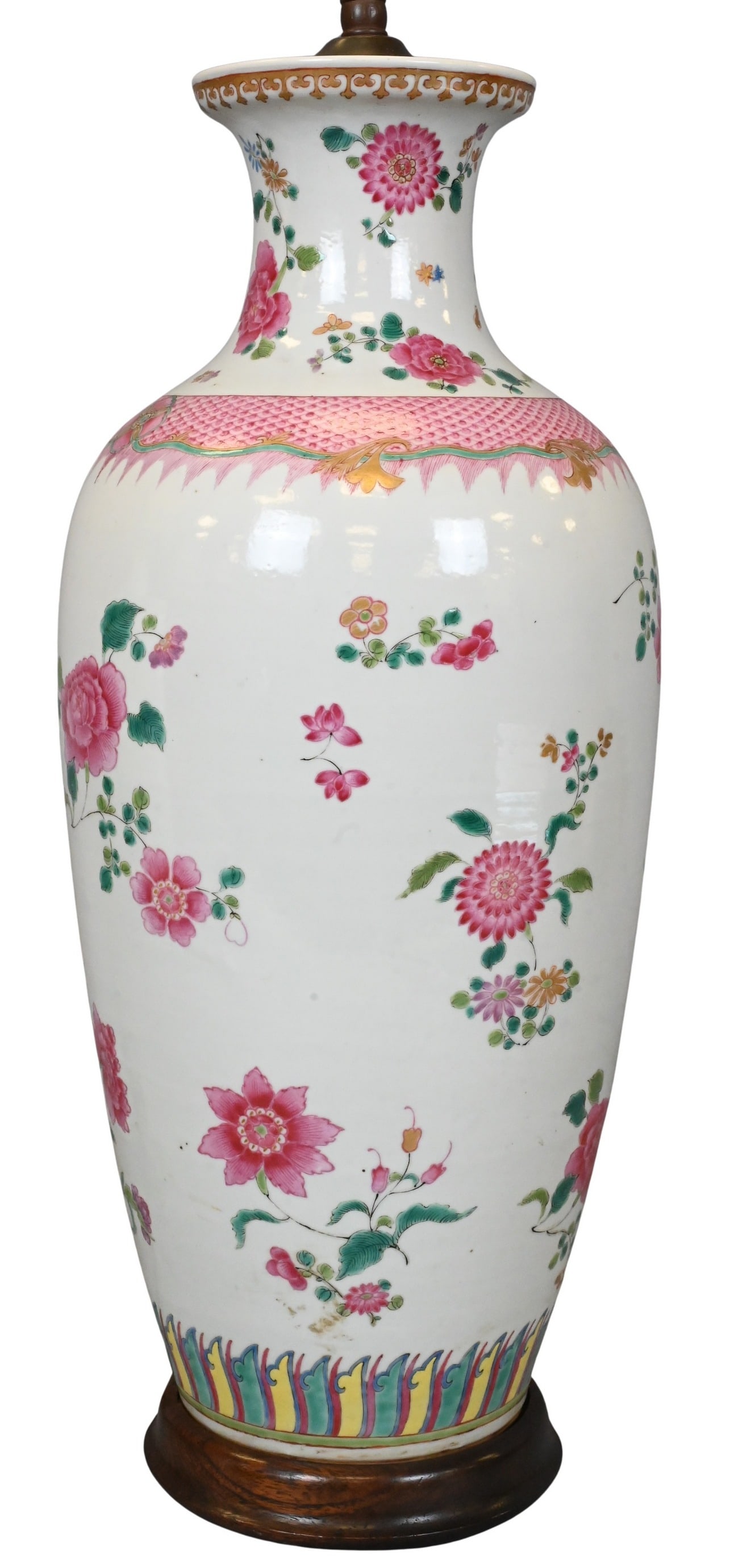 Chinese Famille Rose Vase mounted as a Lamp (1 of 5)