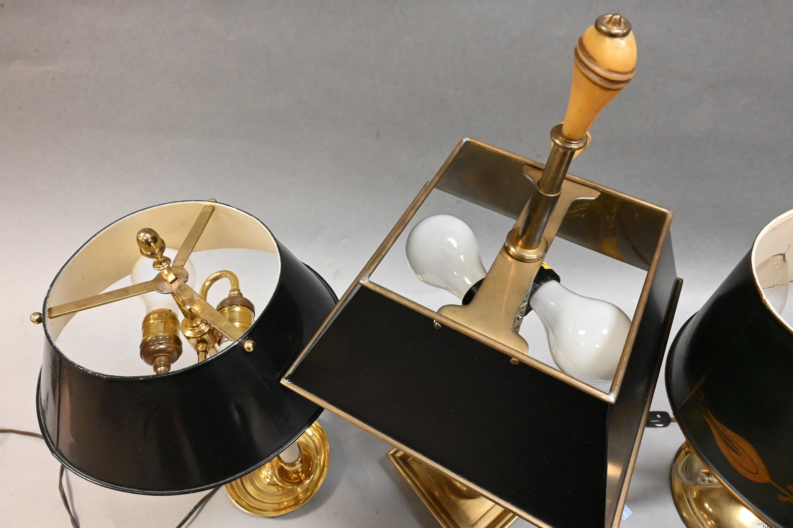 Three Brass Candlestick Form Table Lamps - 6