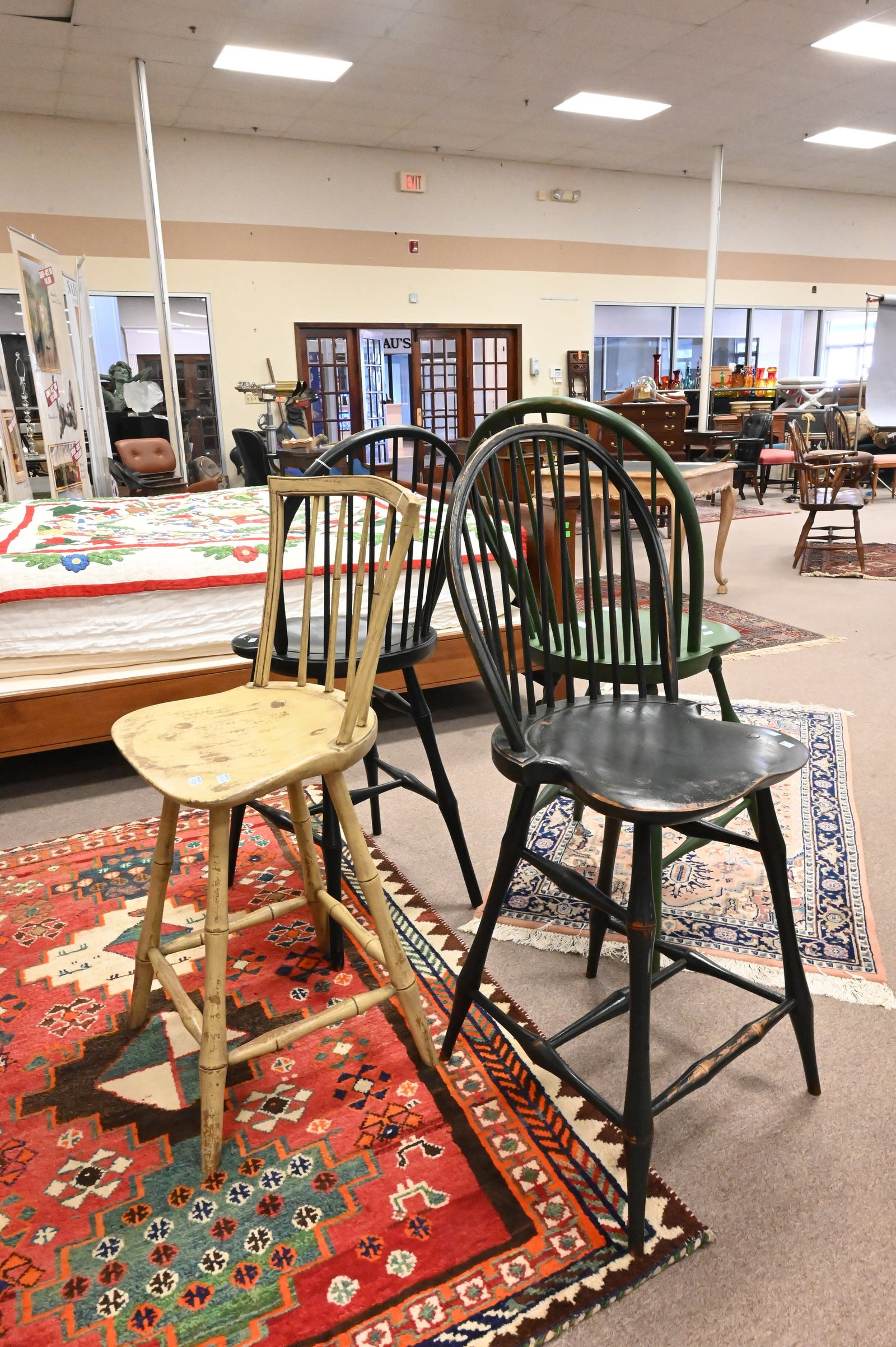 Four Windsor Style Benchmade Painted Barstools - 2