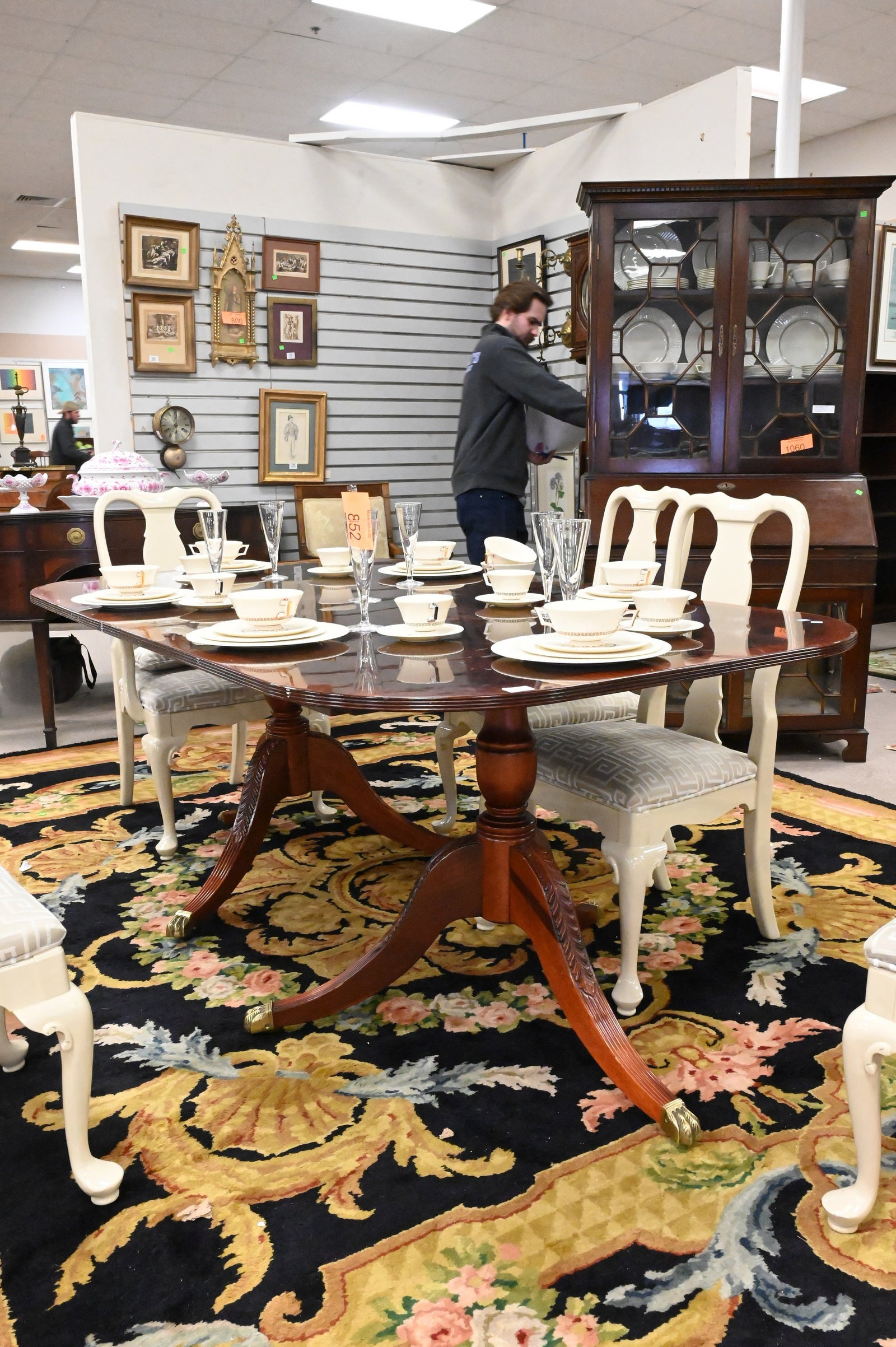 Double Pedestal Inlaid Dining Table - 2