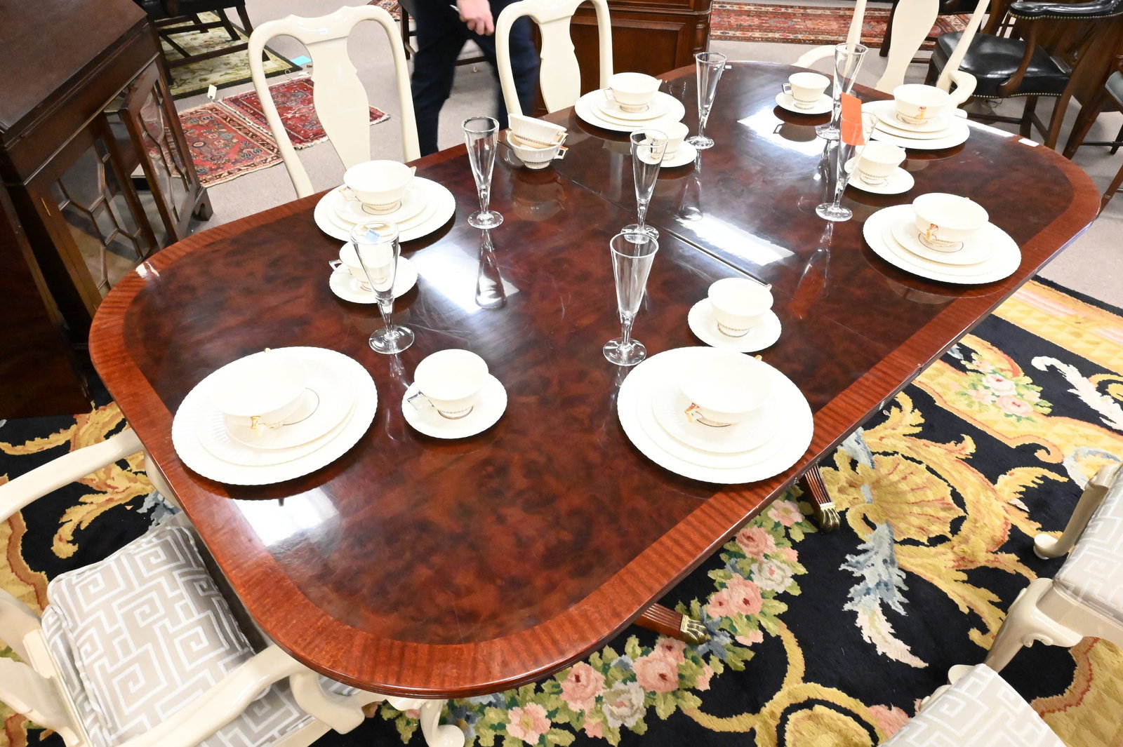 Double Pedestal Inlaid Dining Table - 4