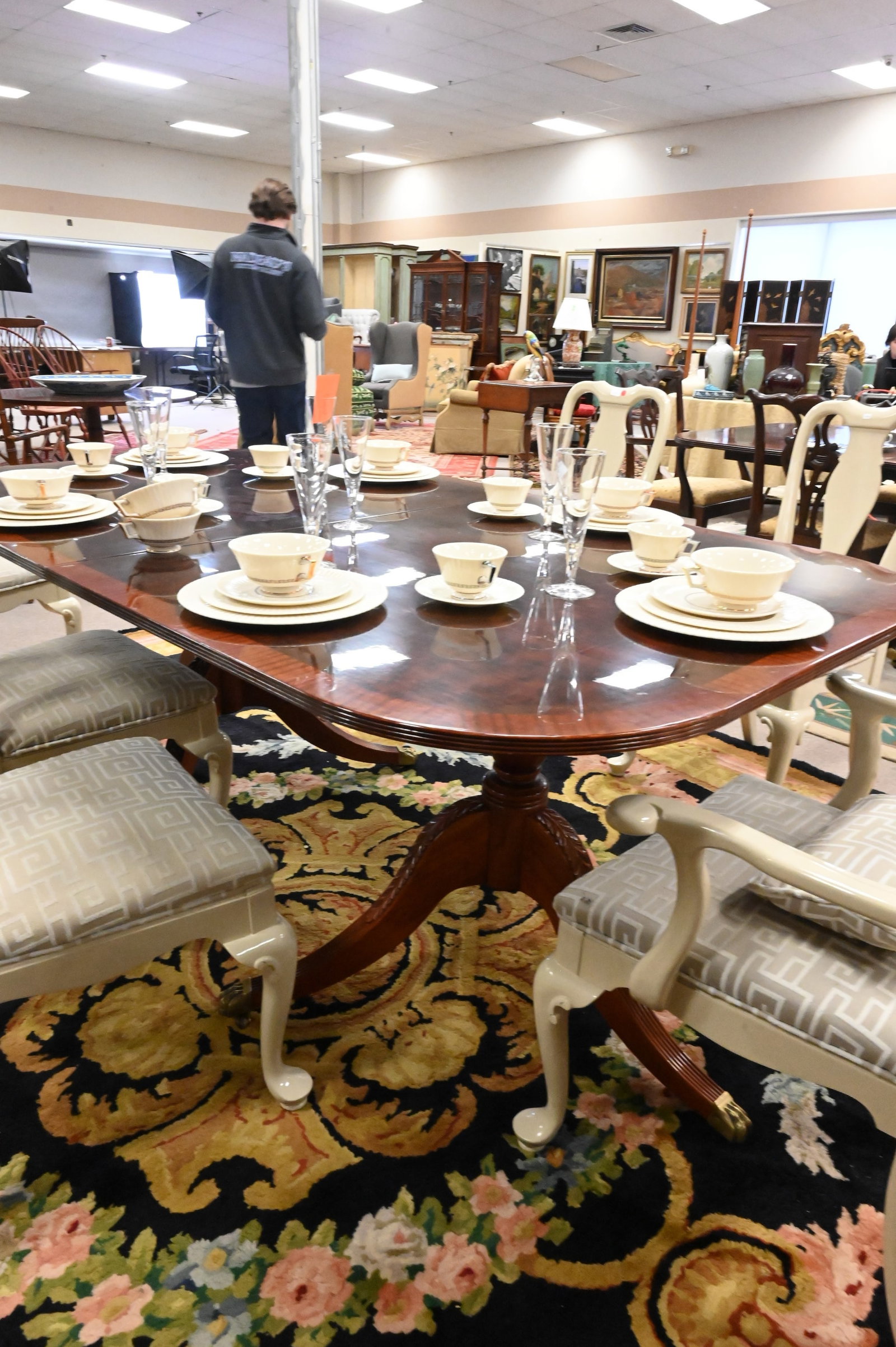 Double Pedestal Inlaid Dining Table - 5