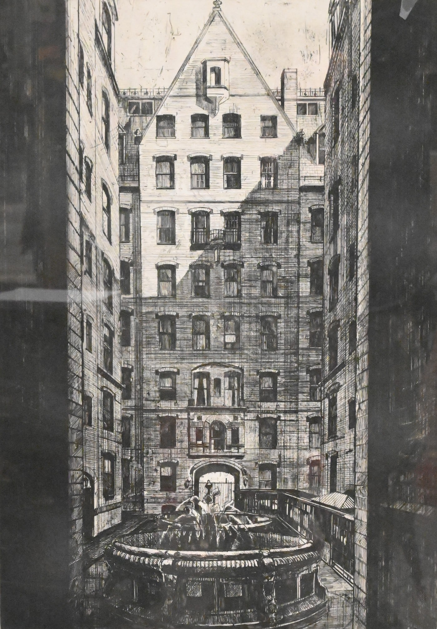 Richard Haas (American B.1936): Richard Haas (American B.1936) "Dakota Courtyard", 1971 Etching, edition 8/50 Signed and dated lower margin Richard J. Haas '71 23" x 16" sight, 30" x 23" frame Provenance: Property from a