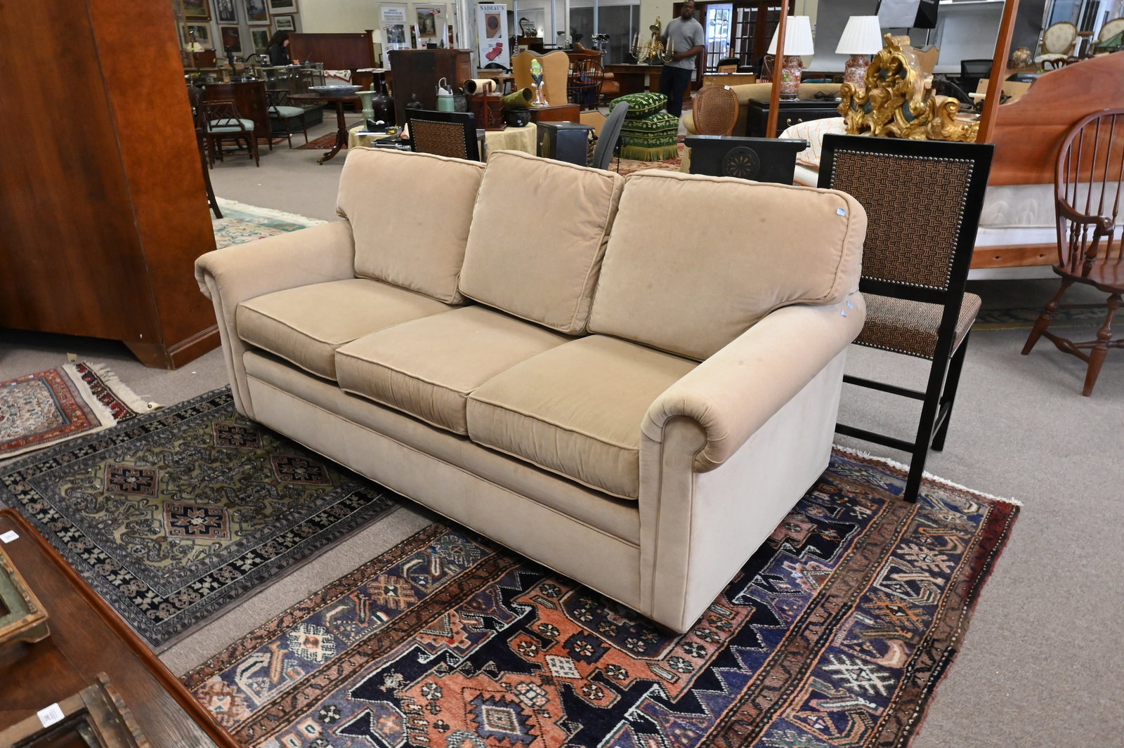 Ethan Allen Upholstered Three Seat Sofa: Ethan Allen Upholstered Three Seat Sofa height 32 inches, length 76 inches, 36 inches