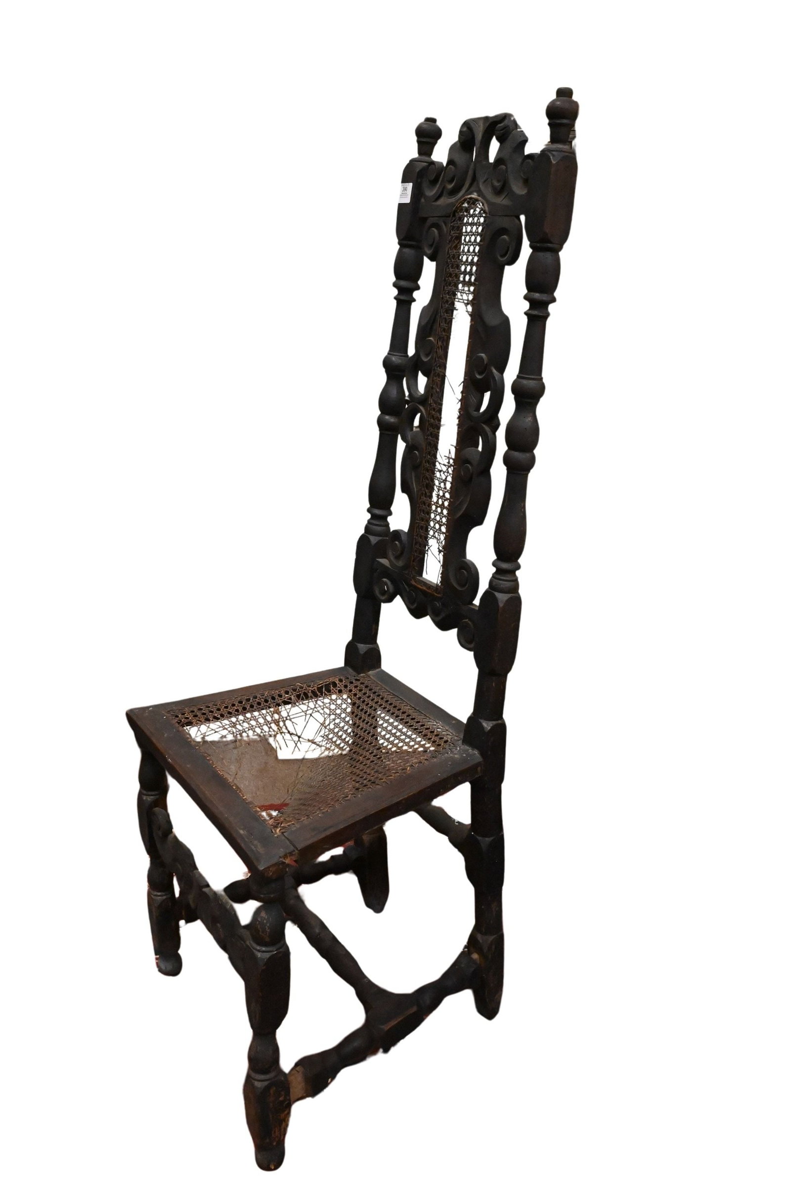 William and Mary High Back Side Chair: William and Mary High Back Side Chair 17th century, wear consistent with age height 49 inches, seat height 18 inches
