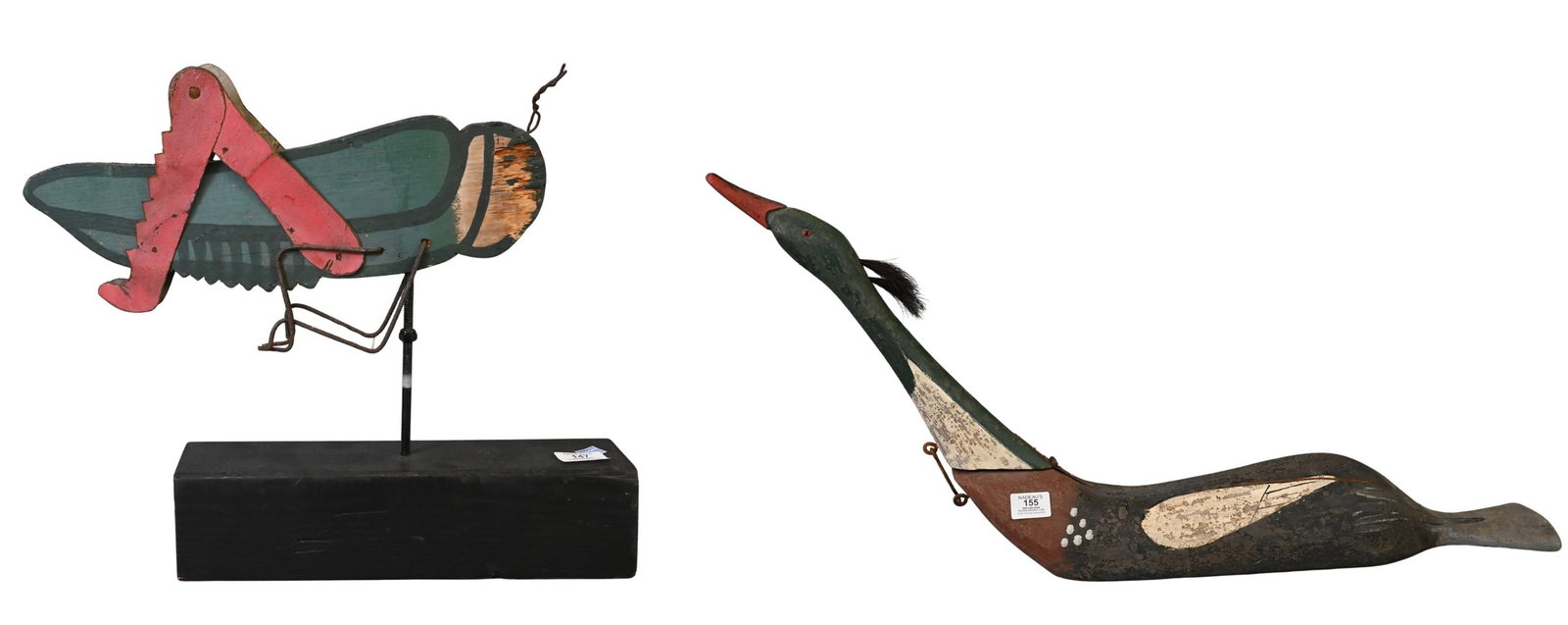 Captain Vernon Bryant Folk Art Duck along with Painted Wooden Grasshopper Weathervan (1 of 12)