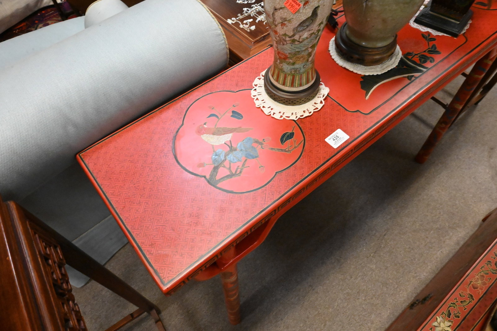 Chinese Red Lacquered Console Table - 4