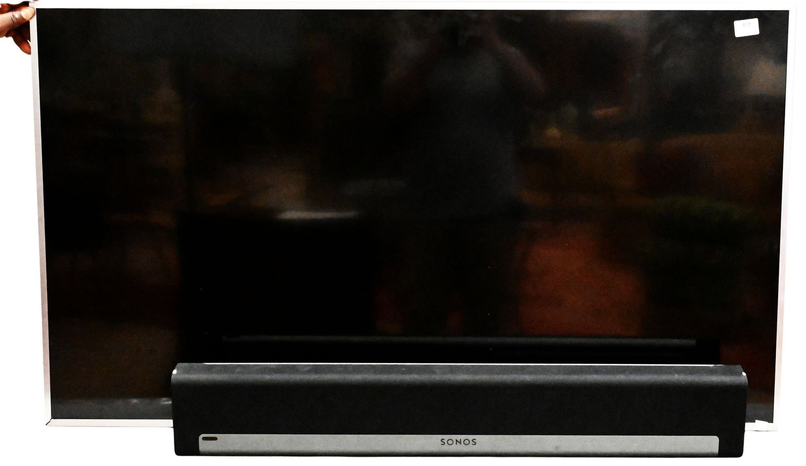 Samsung 55-inch Flat Screen TV and Sonos Soundbar: Samsung 55-inch Flat Screen TV and Sonos Soundbar Model UN55MU7000FXZA. 4K UHD LED smart TV with wall mounts, together with a Sonos soundbar, featuring HDMI and USB inputs