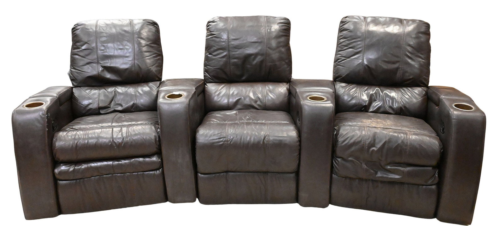 Set of Three Leather Reclining Theater Chairs (1 of 5)