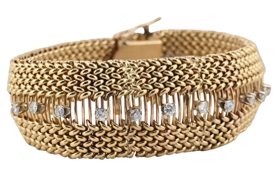 14K Yellow Gold and Diamond Mesh Bracelet (1 of 7)