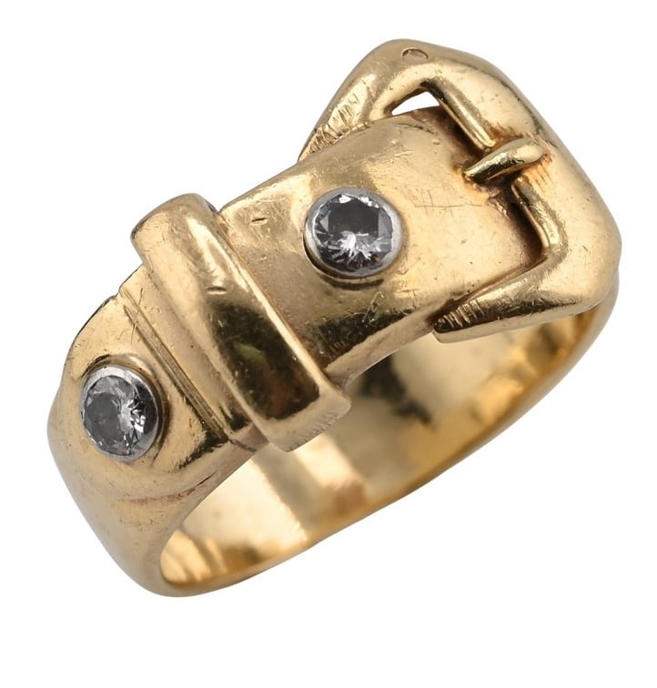 14K Yellow Gold and Diamond Belt Buckle Ring (1 of 3)