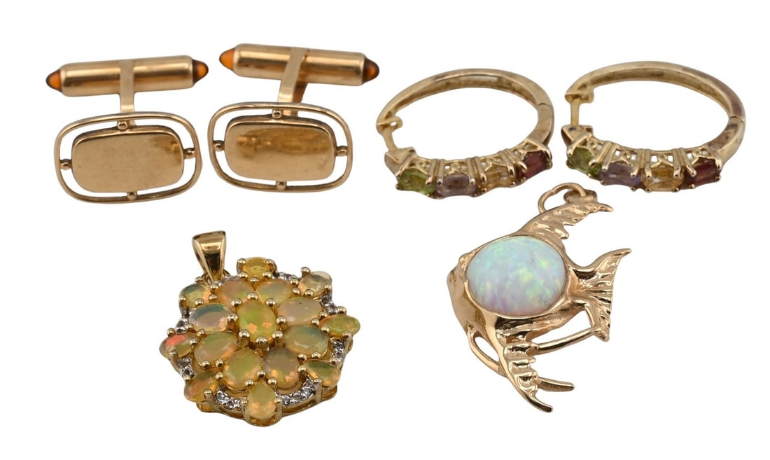 Group of Gold Filled, Sterling Silver and Costume Jewelry: Group of Gold Filled, Sterling Silver and Costume Jewelry to include a pair of gold filled cufflinks by Krementz; a pair of sterling silver hoop earrings marked 925 and set with multicolored
