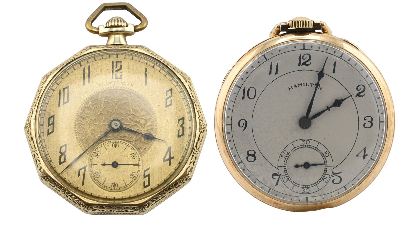 Two Gold Filled Hamilton Watch Co. Open Face Pocket Watches (1 of 8)