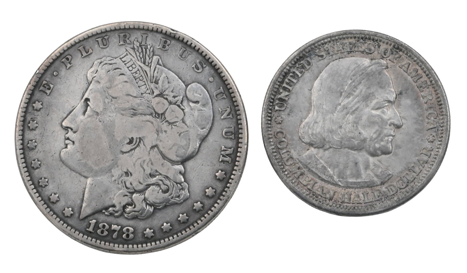 1878 Liberty Silver Dollar: 1878 Liberty Silver Dollar and an 1893 Columbian Exposition silver half dollar Provenance: Property from The Estate of Sally G. Chubb of Bernardsville, New Jersey