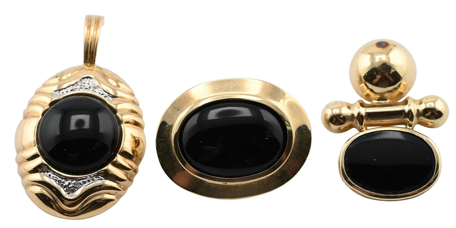 Three 14K Yellow Gold and Onyx Pendants (1 of 5)
