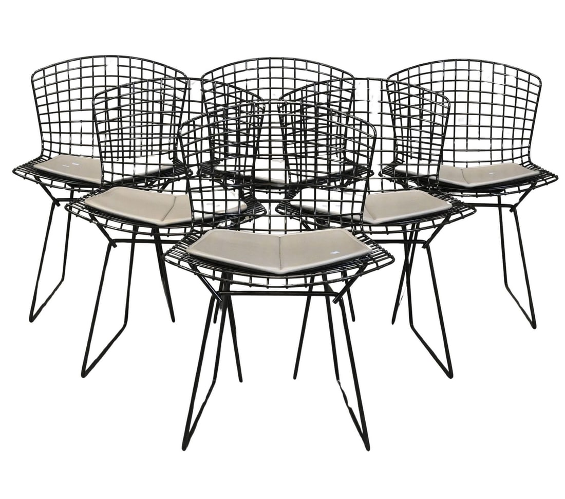 Set of Six Harry Bertoia for Knoll Black Wire Side Chairs (1 of 5)