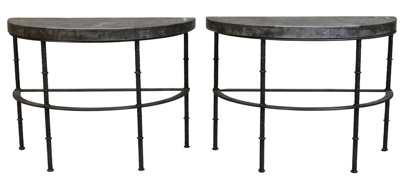 Pair of Restoration Hardware Rowen Bluestone Collection Demilune Console Tables (1 of 4)