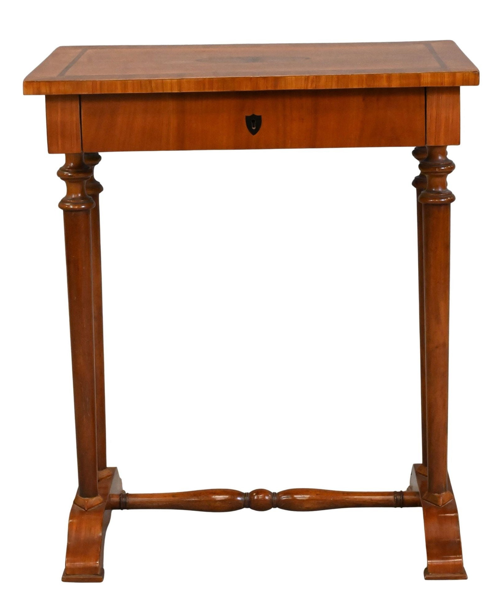 Biedermeier Table having Inlaid Top: Biedermeier Table having Inlaid Top one drawer on quad supports height 31 inches, top 18 1/4" x 26"
